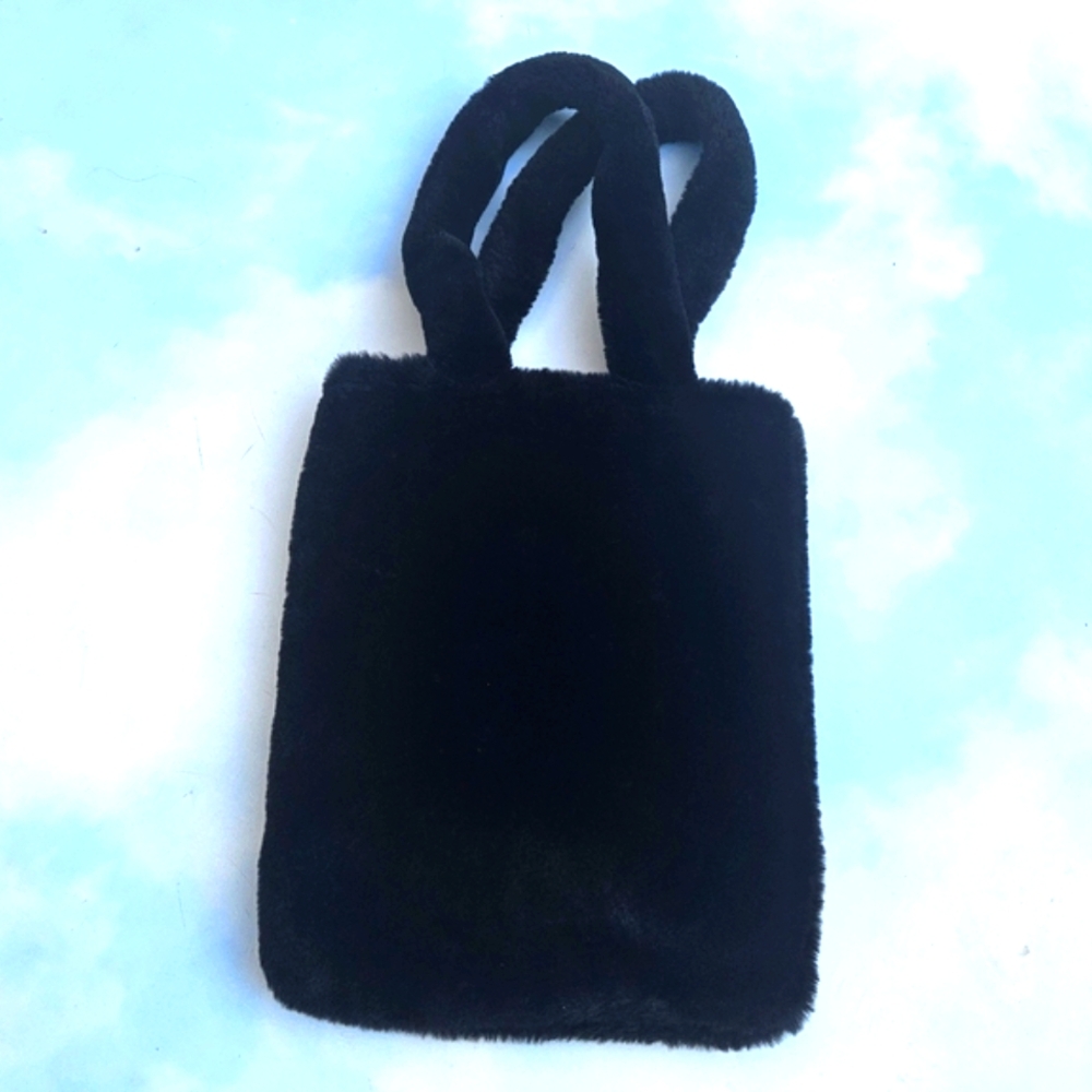 Black Fur Bag fuzzy Shoulder Bag Market Bag Flower Bag Fauc Fur Purse